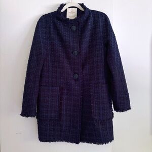 Kate Spade Blue Tweed Jacket Coat Wool Blend Size XS